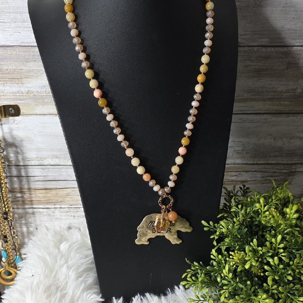 Gold Mama Bear Pendant Necklace - Picture 3 of 8